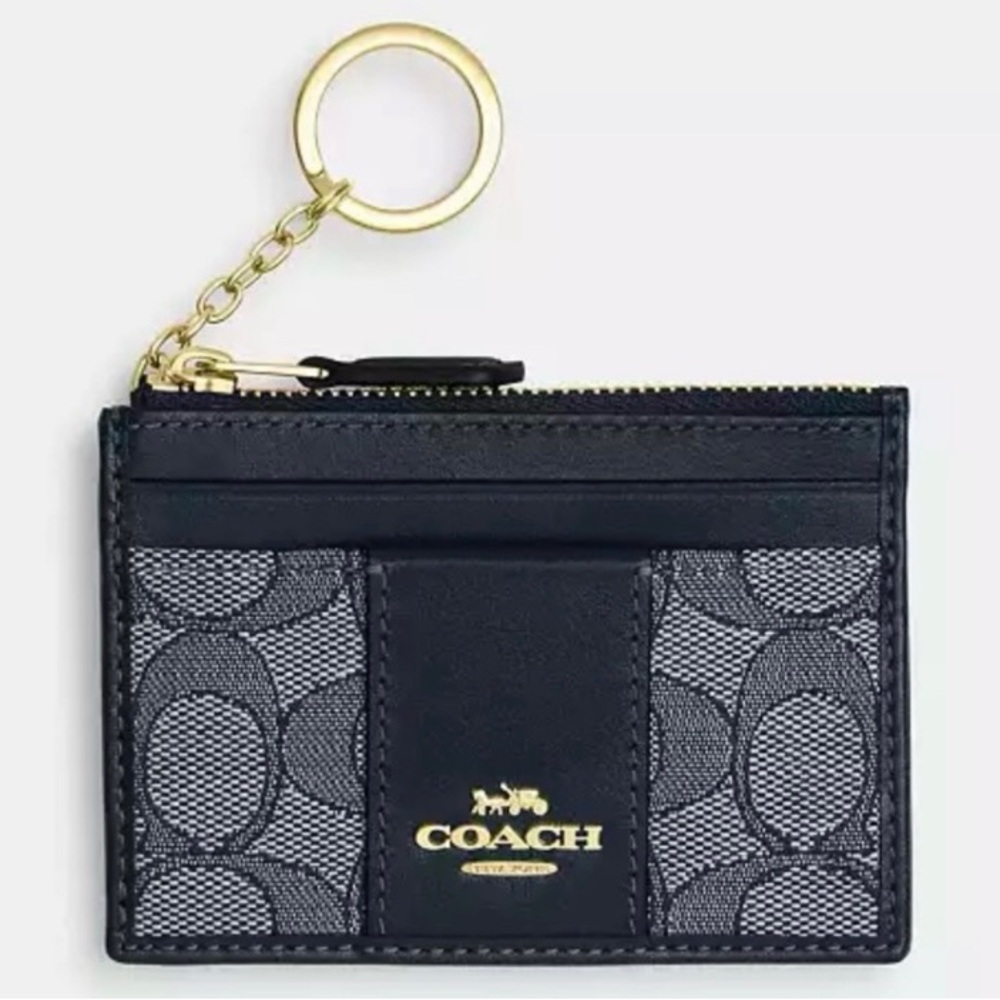 Coach Signature Jacquard Mini Card
Holder Gold Navy Midnight Navy